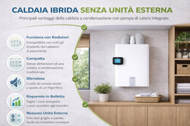 Infografica Vantaggi Caldaia Ibrida senza unità esterna Infografica Vantaggi Caldaia Ibrida senza unità esterna