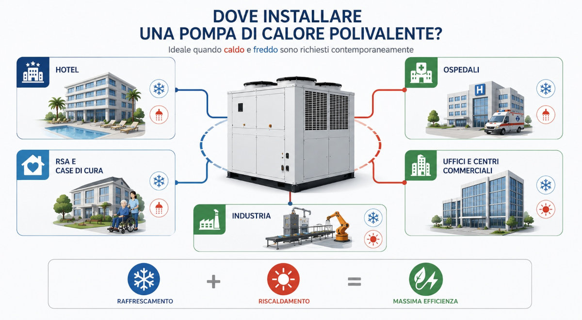 Infografica Dove installare una pompa di calore polivalente